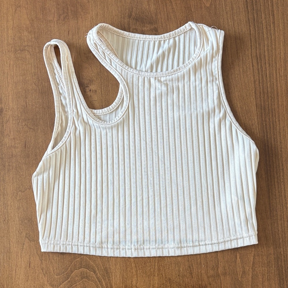 SHEIN White Ribbed Crop Top with Cut Out